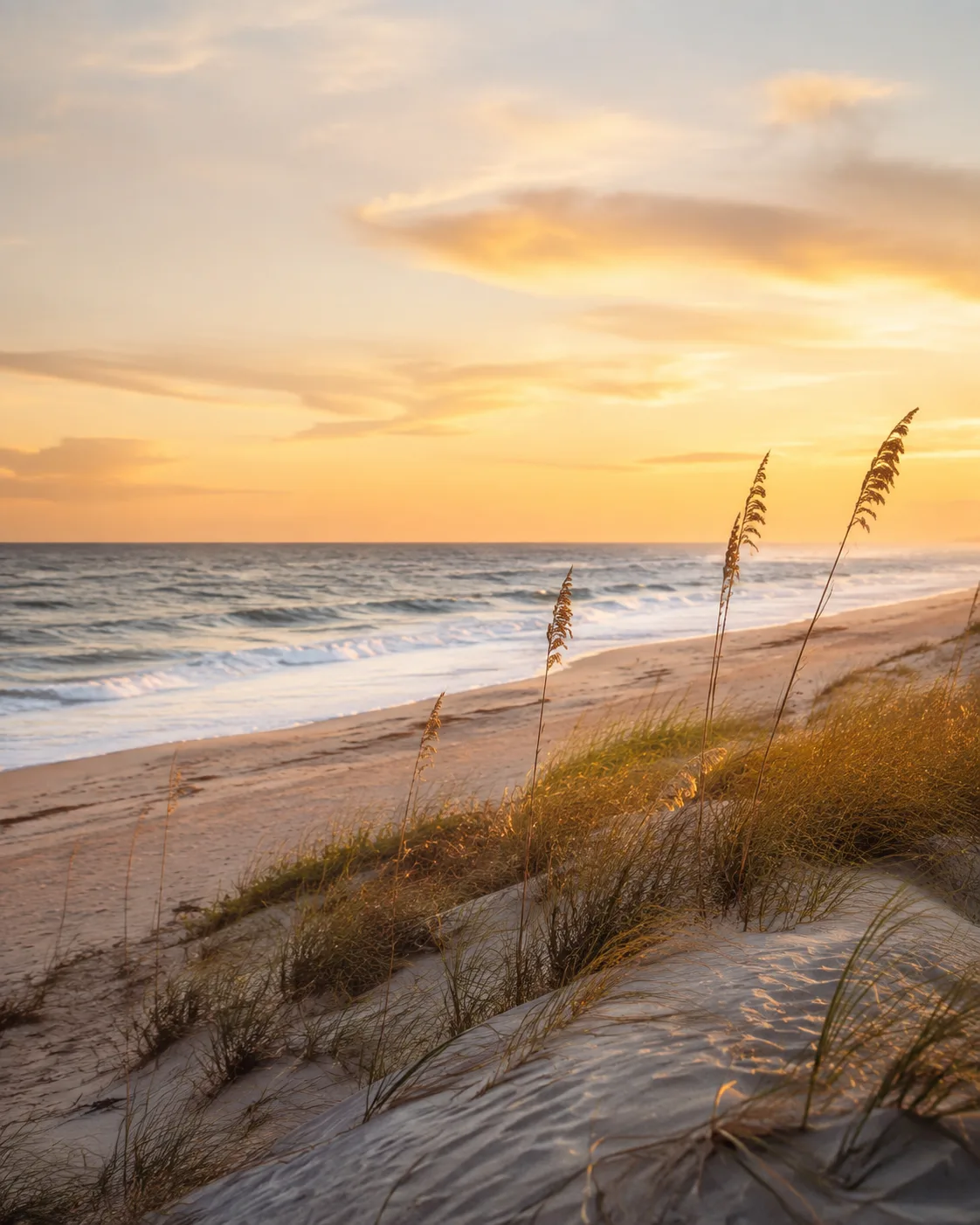Illustrative Texas coast at sunset