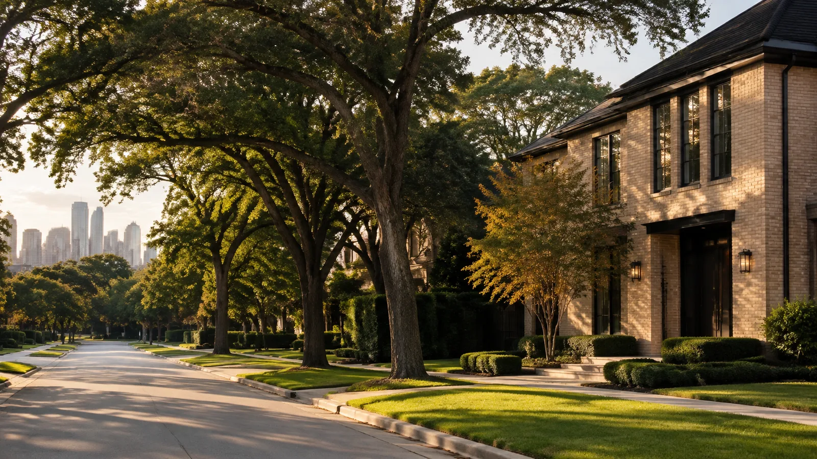 Illustrative oak-lined residential street