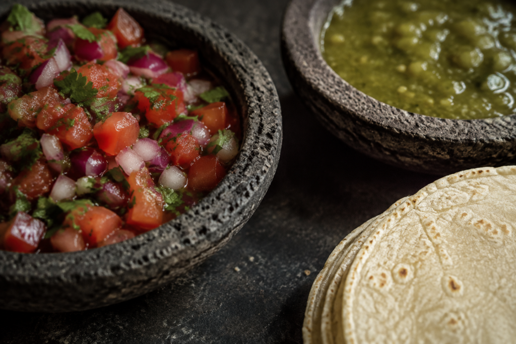 AI illustration: Macro view of fresh pico de gallo