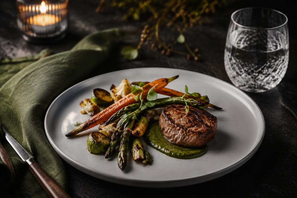 AI illustration: Sophisticated contemporary American dinner still life