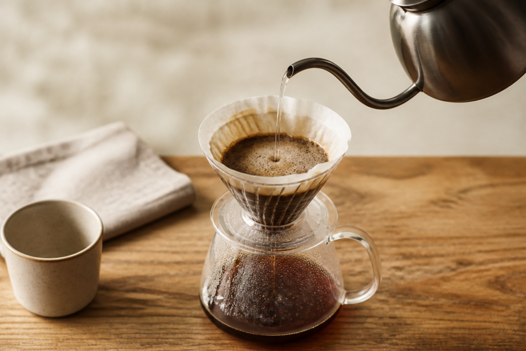 A pour-over coffee filter and glass server