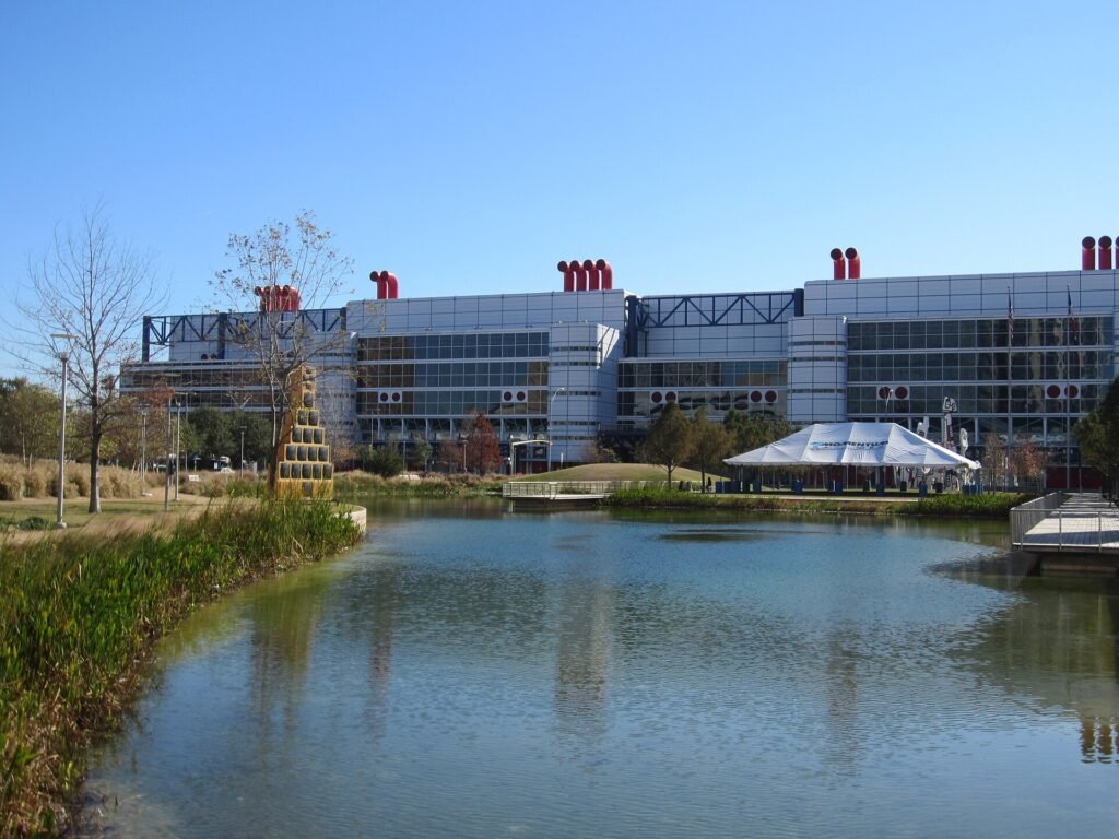 Discovery Green lake and convention center in January 2012