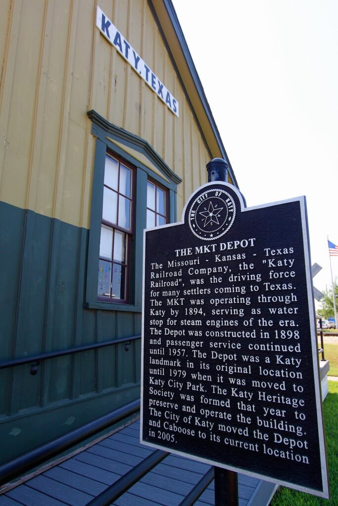 Historic MKT Depot marker and station exterior in Katy