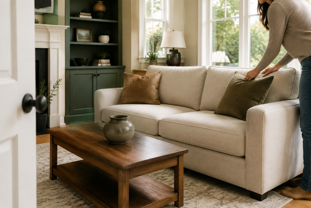 A tidy living room being prepared for a home showing