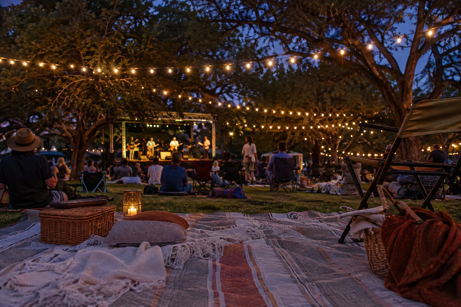 AI-generated editorial illustration of an outdoor concert; not an actual venue or event.