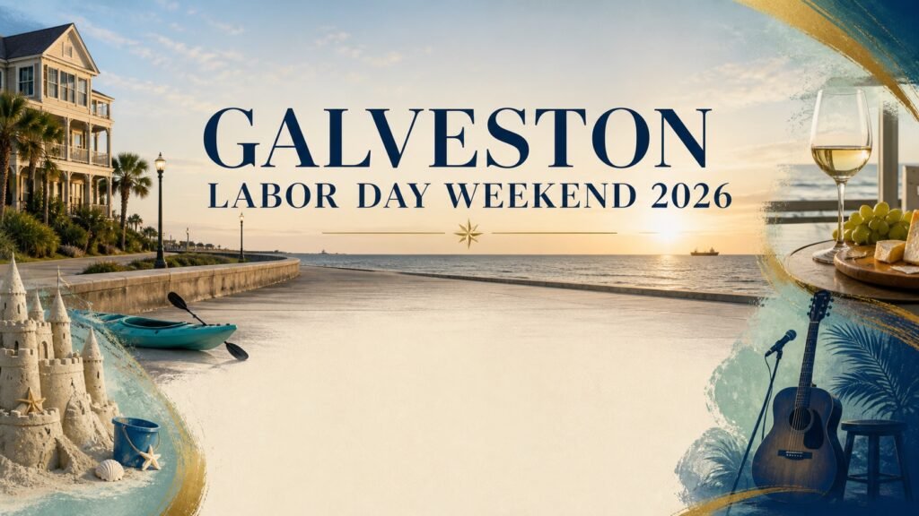 Editorial illustration for Labor Day weekend events in Galveston, Texas.
